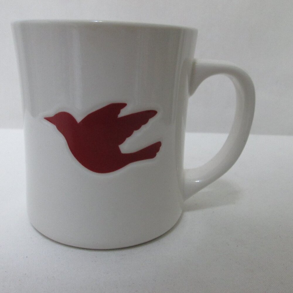 Starbucks Dove bird mug cup 2008 Micro Dish Safe red white embossed Vintage